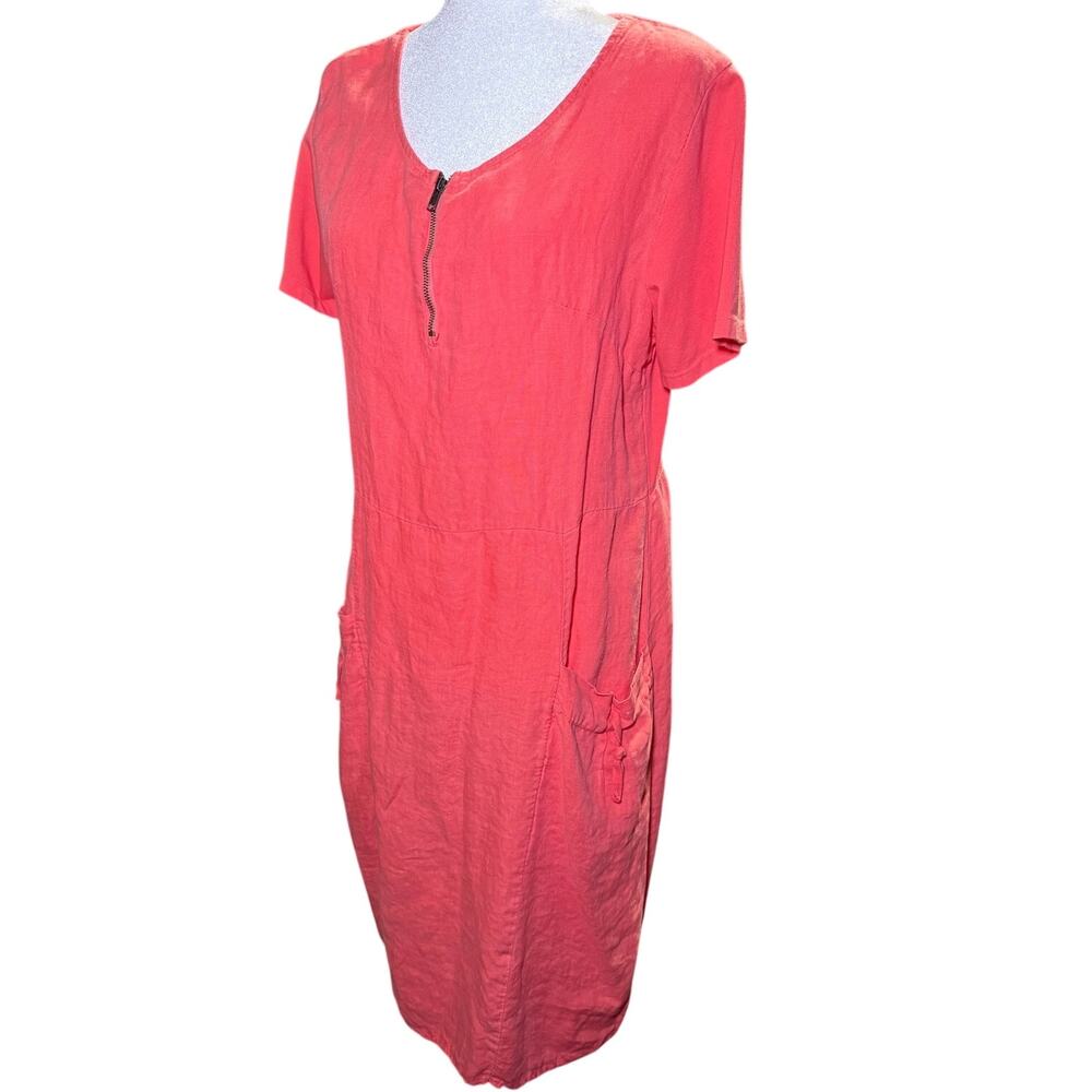 Annabelle 100% Linen Coral Midi Dress, Made In Italy, Lagenlook, Large - Picture 2 of 10